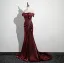 Sexy Burgunderrot Gespaltete Front Ballkleider 2024 Meerjungfrau Off Shoulder Ärmellos Rückenfreies Sweep / Pinsel Zug Ball Festliche Kleider