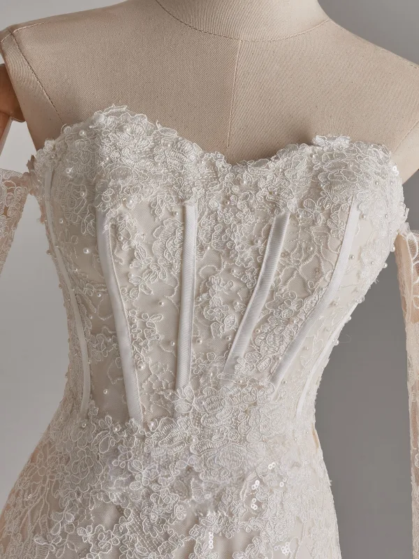 Vintage / Retro White Lace Flower Wedding Dresses 2025 Trumpet / Mermaid Off-The-Shoulder Long Sleeve Backless Sweep Train Wedding