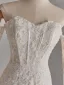 Vintage / Retro White Lace Flower Wedding Dresses 2025 Trumpet / Mermaid Off-The-Shoulder Long Sleeve Backless Sweep Train Wedding