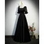 Chic / Beautiful Black Pearl Satin Evening Dresses 2023 A-Line / Princess Square Neckline Short Sleeve Backless Floor-Length / Long Evening Party Formal Dresses