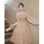 Chic / Beautiful Khaki Beading Sequins Prom Dresses 2023 A-Line / Princess Square Neckline Short Sleeve Backless Floor-Length / Long Prom Formal Dresses