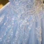 Chic / Beautiful Sky Blue Beading Sequins Prom Dresses 2023 Ball Gown Scoop Neck Puffy Short Sleeve Backless Floor-Length / Long Prom Formal Dresses