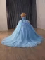 Blumenfee Himmelblau Applikationen Perle Ballkleider 2026 Ballkleid Bandeau Ärmellos Rückenfreies Kapelle-Schleppe Festliche Kleider
