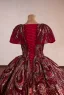 Volumineux Dégradé De Couleur Bordeaux Perlage En Dentelle Fleur Paillettes Robe De Bal 2026 Robe Boule V-Cou Manches Courtes Tribunal Train Robe De Ceremonie
