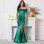 Chic / Beautiful Green Split Front Evening Dresses 2022 Trumpet / Mermaid Off-The-Shoulder Short Sleeve Backless Floor-Length / Long Evening Party Formal Dresses