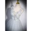 Elegant Sky Blue Beading Printing Prom Dresses 2023 A-Line / Princess V-Neck Sleeveless Backless Floor-Length / Long Prom Formal Dresses