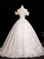 Elegante Ivory / Creme Perle Stickerei Ballkleider 2025 Ballkleid Off Shoulder Kurze Ärmel Rückenfreies Lange Ball Festliche Kleider