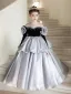 Voluminous Grey Pearl Cascading Ruffles Birthday Flower Girl Dresses 2026 Ball Gown Scoop Neck Long Sleeve Floor-Length / Long