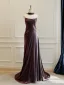 High End Traube Satin Ballkleider 2026 A Linie Bandeau Ärmellos Rückenfreies Sweep / Pinsel Zug Festliche Kleider