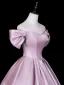 Elegante Rosa Satin Ballkleider 2026 Ballkleid Off Shoulder Kurze Ärmel Rückenfreies Lange Festliche Kleider