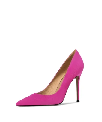 Fashion Fuchsia Suede Prom Pumps 2023 Leather 10 Cm Stiletto Heels Pointed Toe Pumps High Heels