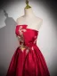 Chinese style Burgundy Beading Embroidered Prom Dresses 2024 Satin Ball Gown Strapless Sleeveless Backless Floor-Length / Long Prom Formal Dresses