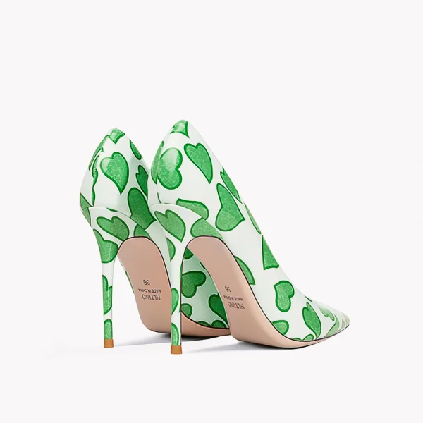 Chic / Beautiful Green Heart-shaped Prom Pumps 2023 Leather 10 cm Stiletto Heels Pointed Toe Pumps High Heels