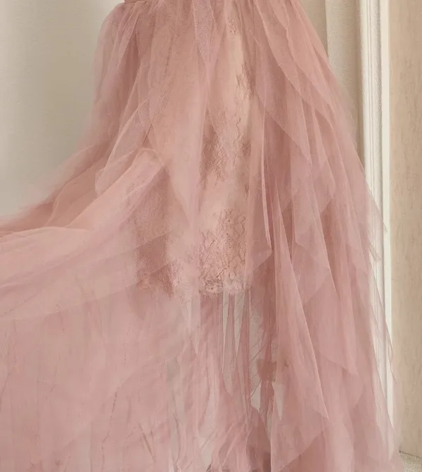 Chic / Beautiful Blushing Pink Cascading Ruffles Prom Dresses 2023 A-Line / Princess Strapless Sleeveless Backless Floor-Length / Long Prom Formal Dresses