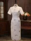 Chinese style White Butterfly Embroidered Cheongsam 2026 Trumpet / Mermaid High Neck Short Sleeve Tea-length