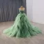 High-end Sage Green Cascading Ruffles Beading Sequins Prom Dresses 2025 Ball Gown Strapless Sleeveless Backless Chapel Train Prom Formal Dresses