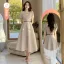 Modest / Simple Beige Bridesmaid Dresses 2022 A-Line / Princess Short Sleeve Backless Tea-length Bridesmaid