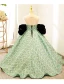 Elegant Sage Green Floral Birthday Flower Girl Dresses 2024 Ball Gown Strapless Bow Rhinestone Short Sleeve Backless Floor-Length / Long