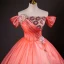Elegant Watermelon Beading Appliques Sequins Prom Dresses 2024 Ball Gown Off-The-Shoulder Sleeveless Backless Floor-Length / Long Prom Formal Dresses