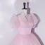 Elegant Blushing Pink Prom Dresses Ball Gown 2022 Scoop Neck Puffy Short Sleeve Backless Floor-Length / Long Prom Formal Dresses