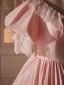 Vintage / Retro Medieval Blushing Pink Prom Dresses 2024 Ball Gown V-Neck Bow Short Sleeve Backless Floor-Length / Long Prom Formal Dresses