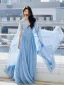 Charming Sky Blue Prom Dresses 2025 A-Line / Princess Strapless Sleeveless Backless Floor-Length / Long Prom Formal Dresses