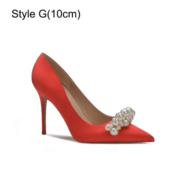Chic / Beautiful Champagne Pearl Wedding Shoes 2023 Leather 10 cm Stiletto Heels Pointed Toe Wedding Pumps High Heels