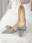 Bling Bling Silver Sequins Rhinestone Bow Wedding Shoes 2023 Leather 8 cm Stiletto Heels Pointed Toe Wedding Pumps High Heels