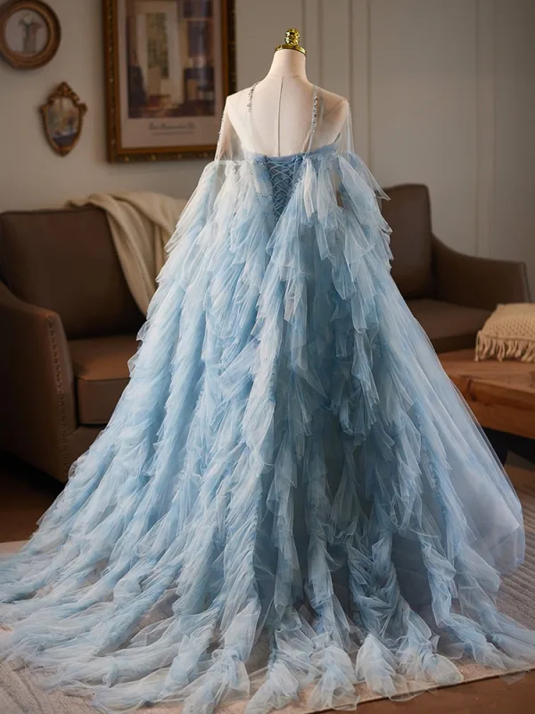 Schöne Himmelblau Pailletten Ballkleider 2025 Ballkleid Bandeau Ärmellos Rückenfreies Lange Ball Festliche Kleider