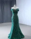 High-end Burgundy Handmade  Beading Evening Dresses 2024 Trumpet / Mermaid Off-The-Shoulder Short Sleeve Backless Court Train Evening Party Formal Dresses
