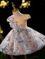 Fashion Champagne Pearl Flower Short Flower Girl Dresses 2024 Ball Gown Birthday Scoop Neck Cap Sleeves