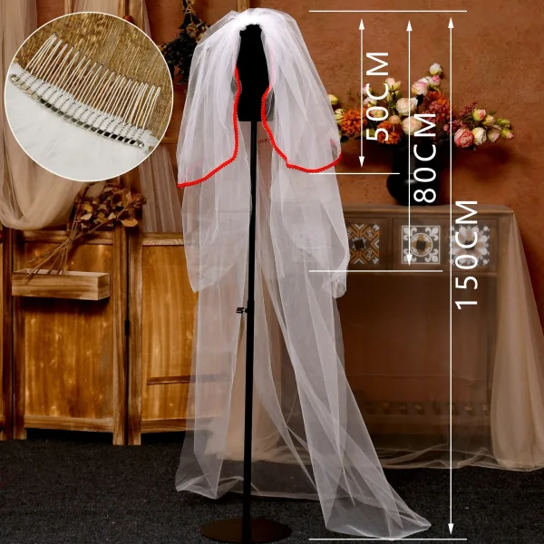 Modest / Simple Ocean Blue 1.5 m Floor-Length / Long Wedding Veils Tulle 2025