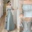 Simple Vert Cendré Robe Demoiselle D'honneur 2022 Princesse Encolure Carrée Manches Courtes Dos Nu Longue Demoiselle D'honneur Robe De Ceremonie