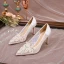 Chic / Beautiful White Pearl Rhinestone Lace Flower Wedding Shoes 2023 8 cm Stiletto Heels Pointed Toe Wedding Pumps High Heels