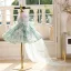 Chic / Beautiful Sage Green Beading Sequins Tassel Bow Birthday Flower Girl Dresses 2025 Ball Gown Scoop Neck Sleeveless Floor-Length / Long