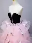 Lovely Blushing Pink Appliques Pearl Rhinestone Cascading Ruffles Prom Dresses 2025 Ball Gown Strapless Sleeveless Backless Floor-Length / Long Prom Formal Dresses