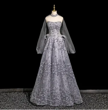 Glamorous Grey Beading Pearl Glitter Sequins Evening Dresses 2025 A Line Princess Strapless Sleeveless Backless Floor Length Long Evening Party Formal Dresses