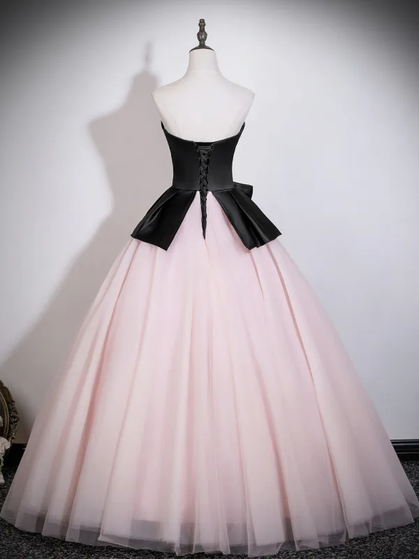 Ethereal Blushing Pink Prom Dresses 2026 Ball Gown Strapless Sleeveless Backless Bow Floor-Length / Long Tulle Formal Dresses