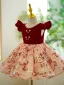 Chic / Beautiful Burgundy Pearl Sequins Short Flower Girl Dresses 2023 Ball Gown Birthday Scoop Neck Sleeveless Backless