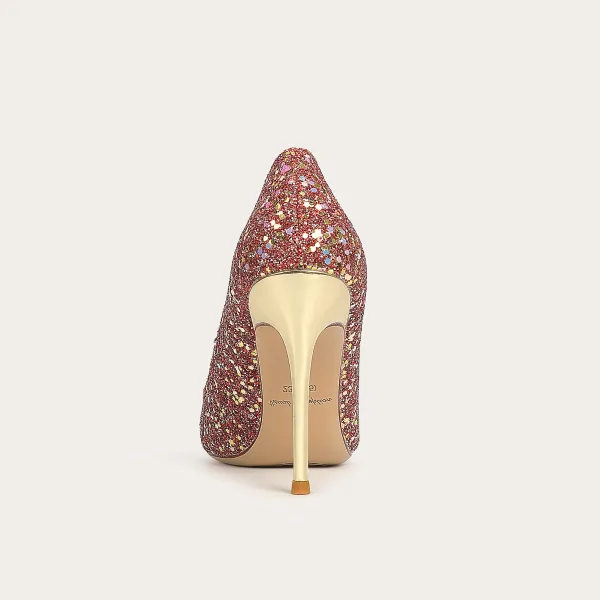 Sexy Multifarben Pailletten Leder Rot Brautschuhe 2023 10 cm Stilettos Spitzschuh Hochzeit Pumps Hochhackige