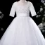 Elegant White Pearl Sequins Evening Party Flower Girl Dresses 2022 Ball Gown Scoop Neck Short Sleeve Sash Floor-Length / Long Flower Girl Dresses
