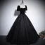 Audrey Hepburn Style Black Glitter Rhinestone Prom Dresses 2024 Ball Gown Square Neckline Short Sleeve Backless Floor-Length / Long Prom Formal Dresses