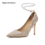 Mode Silber Pailletten Brautschuhe 2023 Perle Knöchelriemen Leder 10 cm Stilettos Spitzschuh Hochzeit Pumps Hochhackige