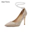 Mode Silber Pailletten Brautschuhe 2023 Perle Knöchelriemen Leder 10 cm Stilettos Spitzschuh Hochzeit Pumps Hochhackige