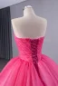 Fashion Fuchsia Cascading Ruffles Prom Dresses Ball Gown 2024 Strapless Sleeveless Backless Floor-Length / Long Prom Formal Dresses