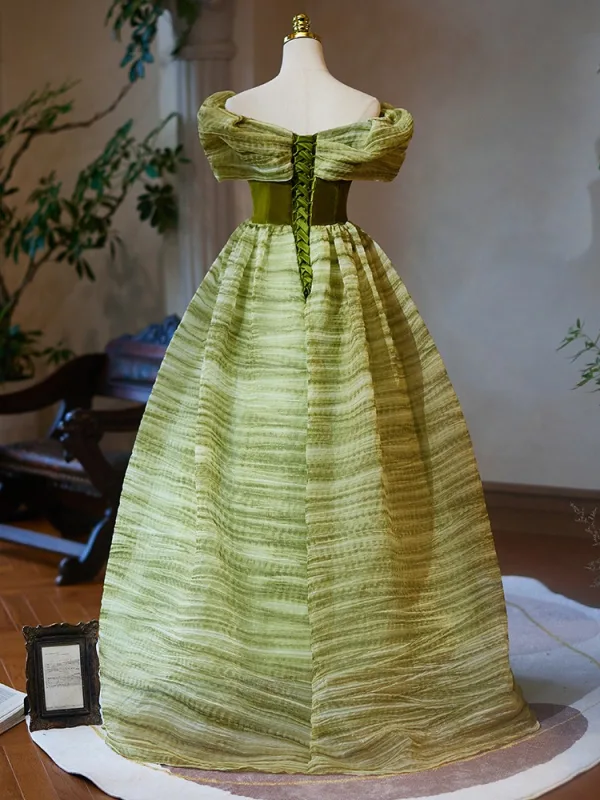 Chic / Beautiful Sage Green Prom Dresses 2024 Ball Gown Off-The-Shoulder Sleeveless Backless Floor-Length / Long Prom Formal Dresses