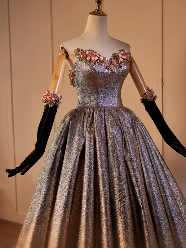 Sparkly Pearl Rhinestone Appliques Sequins Prom Dresses 2024 Ball Gown Strapless Sleeveless Backless Floor-Length / Long Prom Formal Dresses