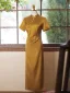 Vintage / Retro Yellow Evening Party Cheongsam 2025 Trumpet / Mermaid High Neck Short Sleeve Floor-Length / Long Cheongsam / Qipao