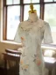 Chinese style Sage Green Butterfly Printing Split Front Cheongsam 2024 Trumpet / Mermaid High Neck Short Sleeve Prom Floor-Length / Long