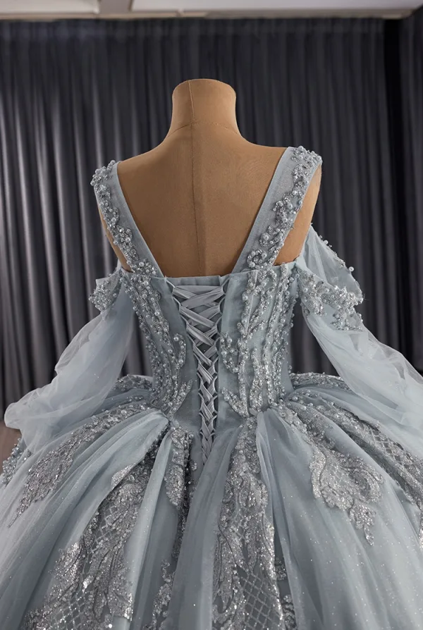 grey quinceanera dresses ZAPAKASA Women Sparkly Grey Blue Ball Gown Sweetheart Corset Quinceanera  Dress with Appliques Tulle Floor Length Sweet 16 Dress main image 1